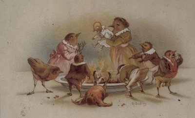 Bird Family, Victorian Christmas Card by R. Dudley